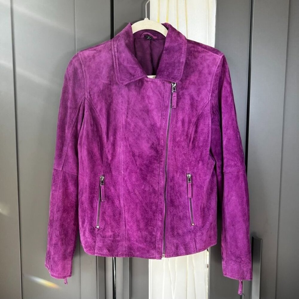Classic Suede  Biker  Jacket Fuschia Size S